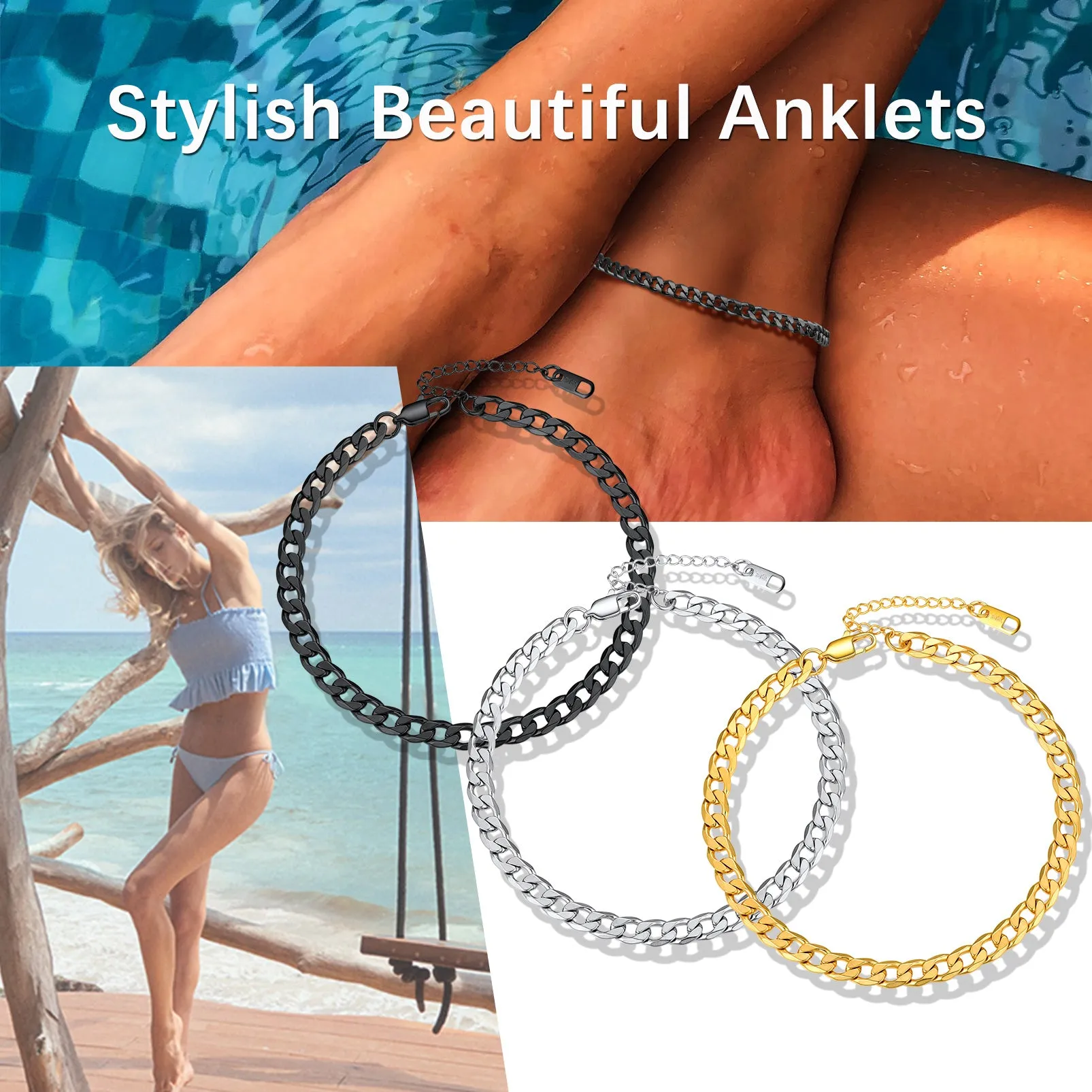 Stainless Steel Cuban Chain Link Anklet Bracelet for Women Girls sold by FaithHeart product image thumbnail 2