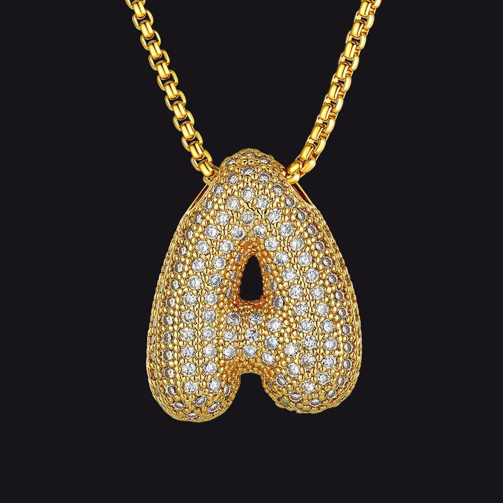 Gold Diamond Bubble Letter Initial Chain Necklace for Men Women sold by FaithHeart
