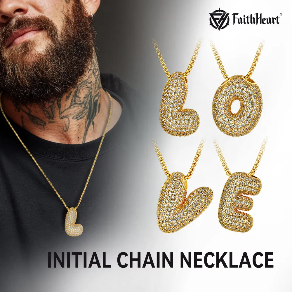 Gold Diamond Bubble Letter Initial Chain Necklace for Men Women sold by FaithHeart product image thumbnail 4