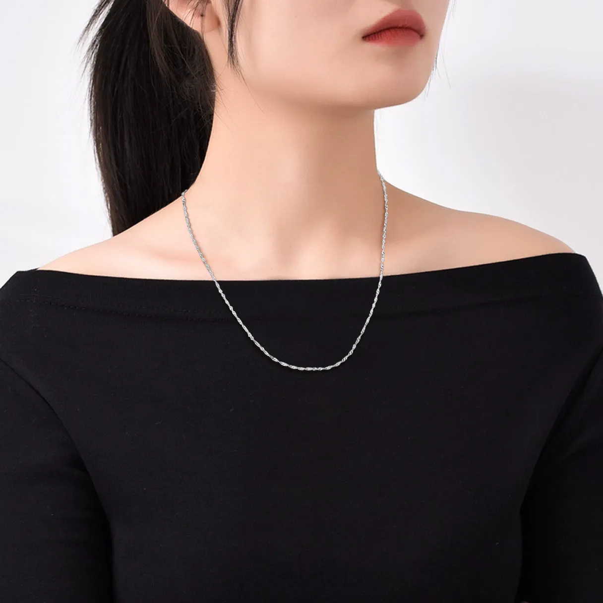 925 Sterling Silver 1.6mm Slim Chains Necklace for Women Men sold by FaithHeart product image thumbnail 2