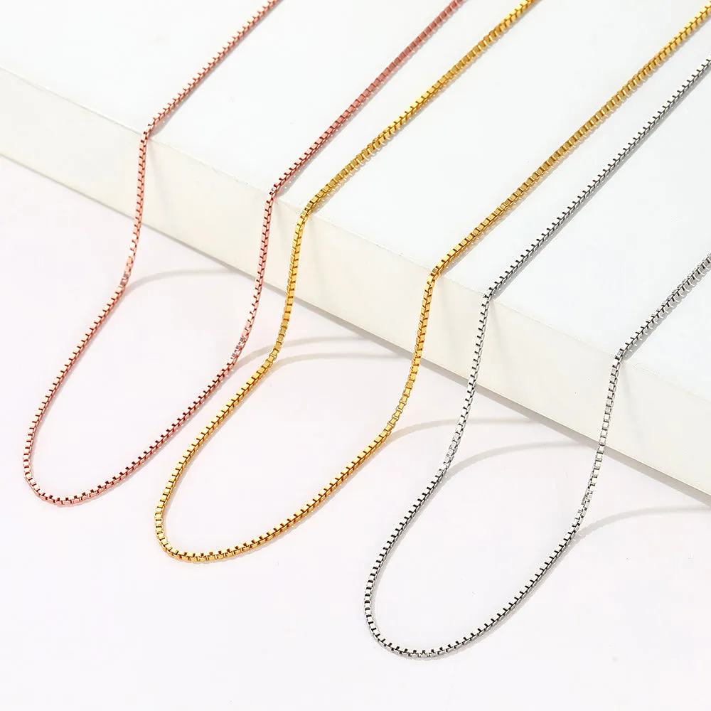 Sterling Silver Slim Box Chain Necklace for Women 1MM Width sold by FaithHeart product image thumbnail 3