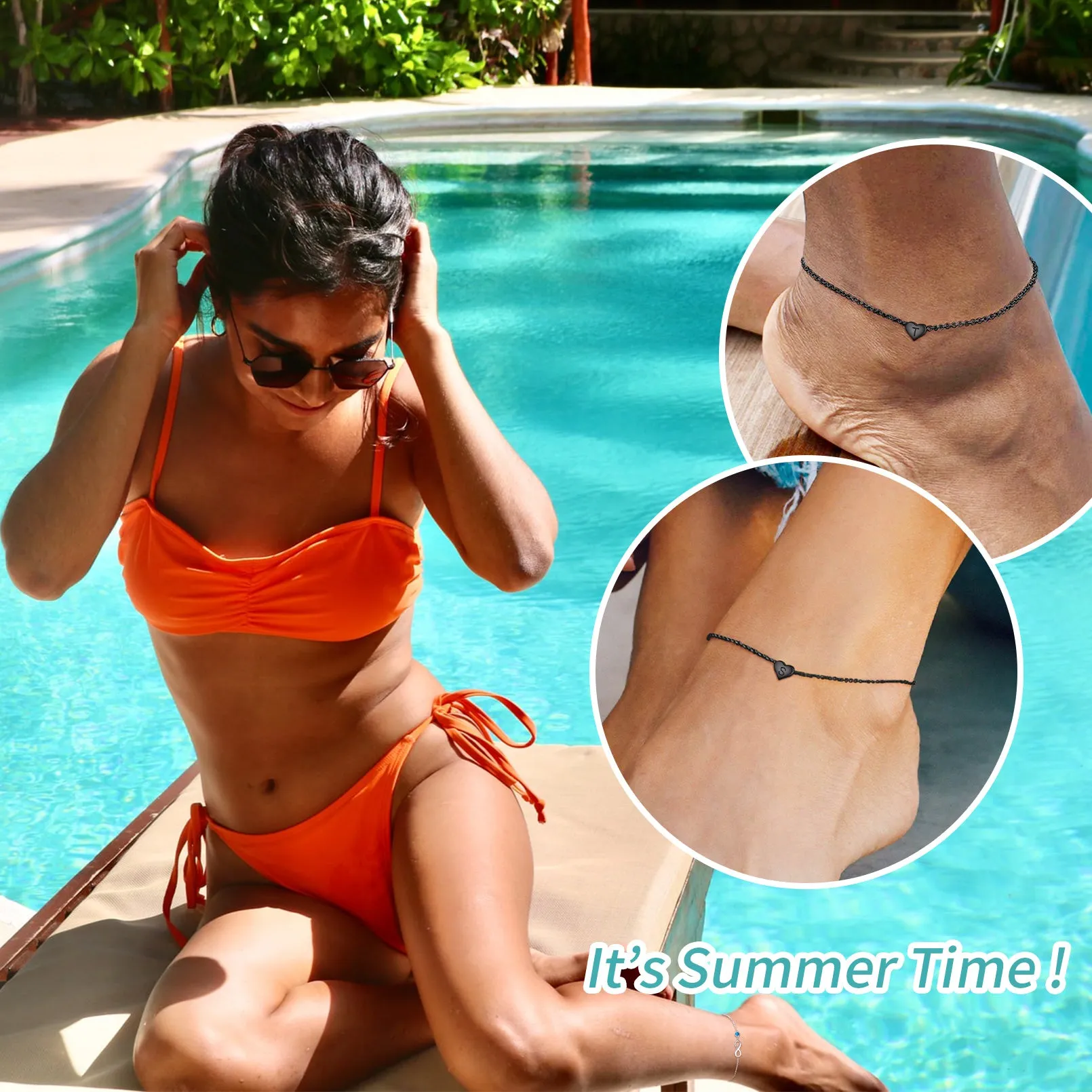 Sterling Silver Dainty Beach Heart Initial Anklet for Women sold by FaithHeart product image thumbnail 3