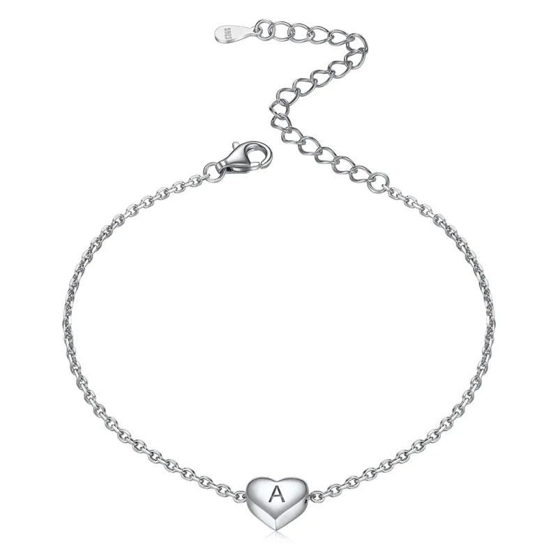 Sterling Silver Dainty Beach Heart Initial Anklet for Women sold by FaithHeart