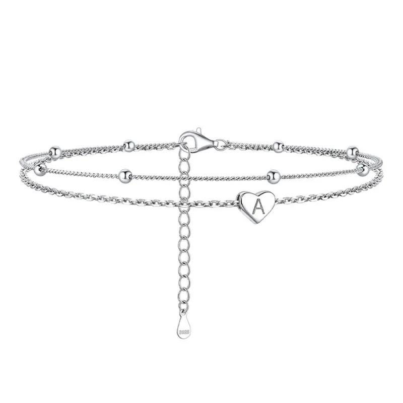 Women's A-Z Initial Sterling Silver Heart Ankle for Beach Summer sold by FaithHeart
