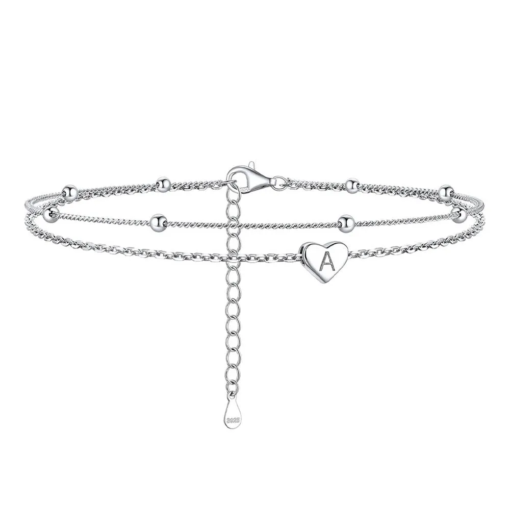 Women's A-Z Initial Sterling Silver Heart Ankle for Beach Summer sold by FaithHeart