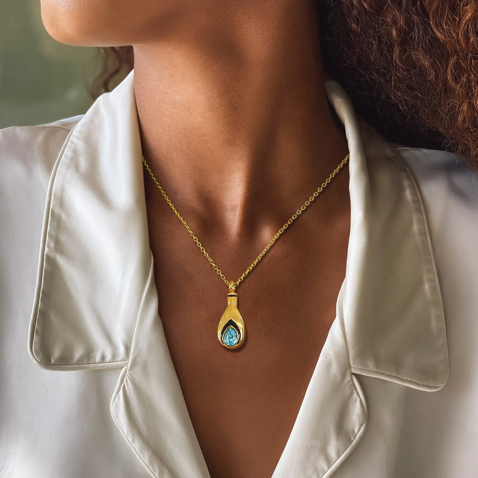 Custom Cremation Tear Drop Birthstone Urn Ashes Necklace for Women sold by FaithHeart product image thumbnail 3