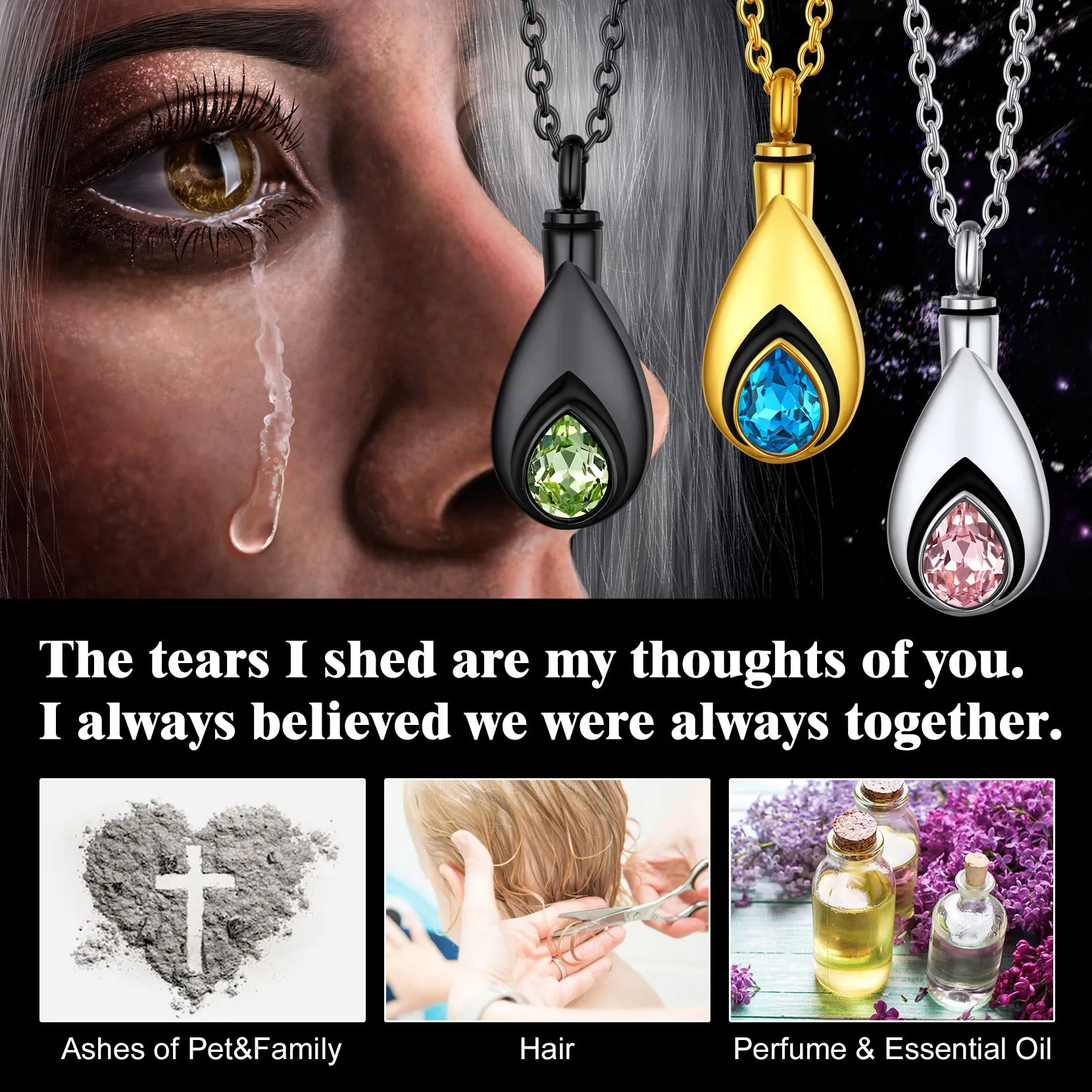 Custom Cremation Tear Drop Birthstone Urn Ashes Necklace for Women sold by FaithHeart product image thumbnail 5