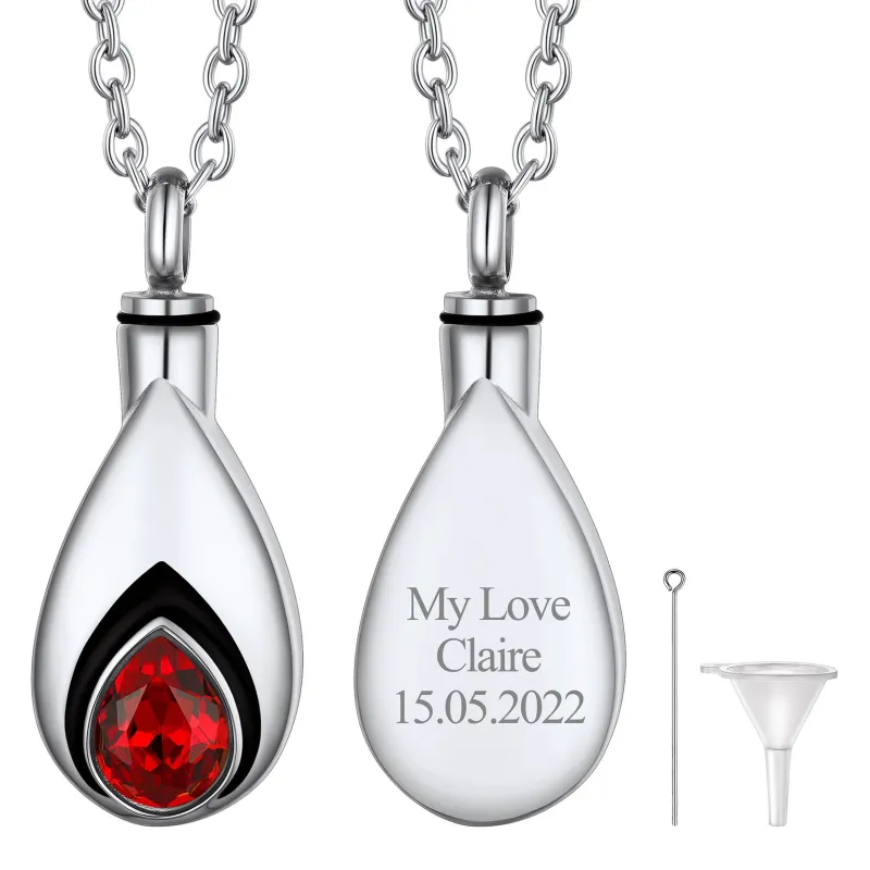 Custom Cremation Tear Drop Birthstone Urn Ashes Necklace for Women sold by FaithHeart