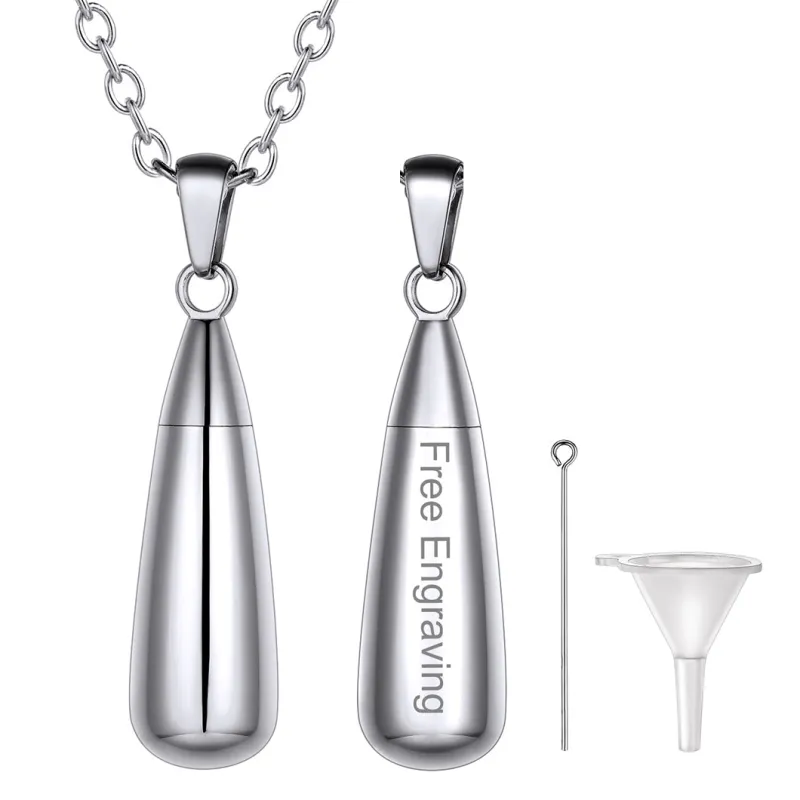 Engraved Cremation Tear Drop Urn Necklace for Ashes for Men Women sold by FaithHeart