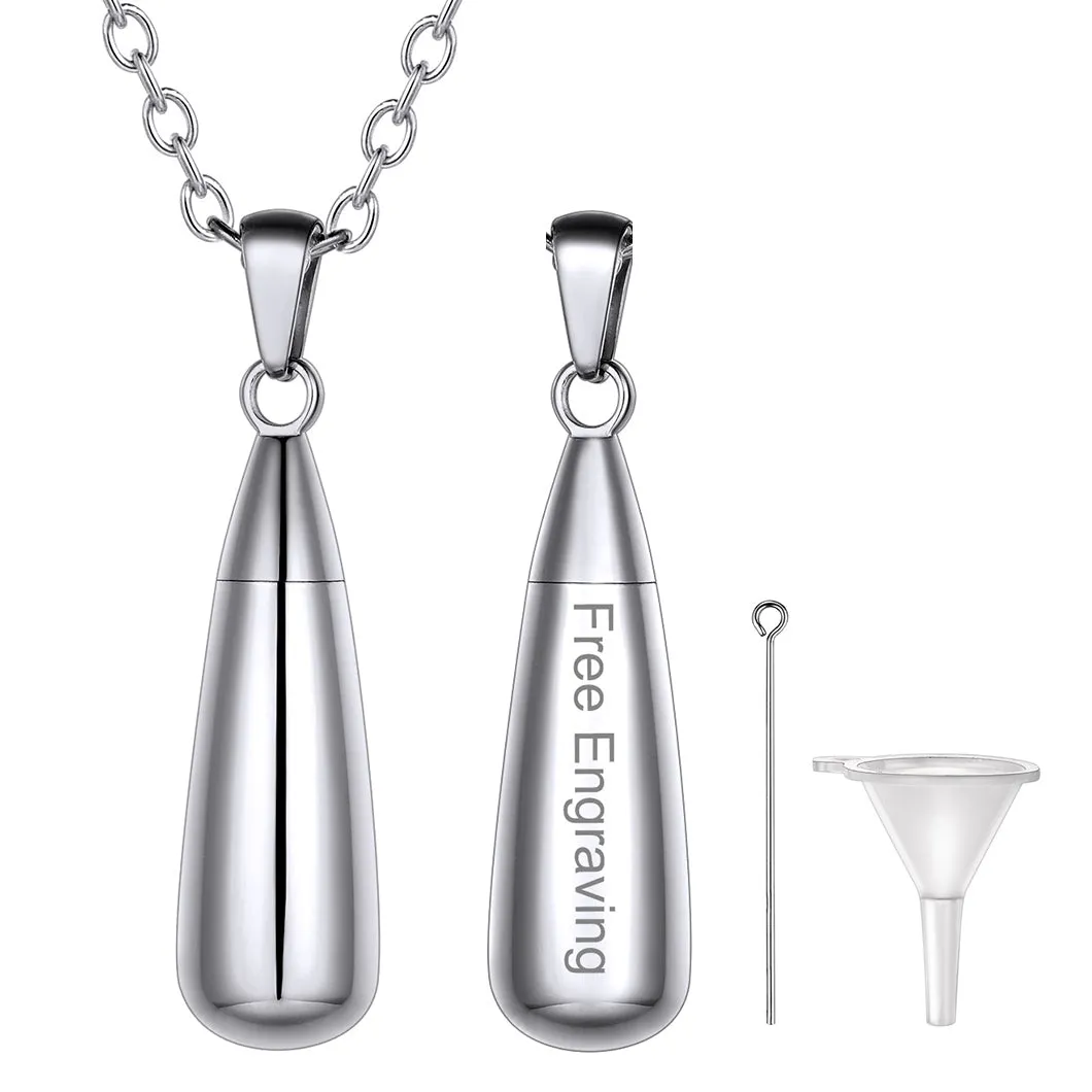 Engraved Cremation Tear Drop Urn Necklace for Ashes for Men Women sold by FaithHeart