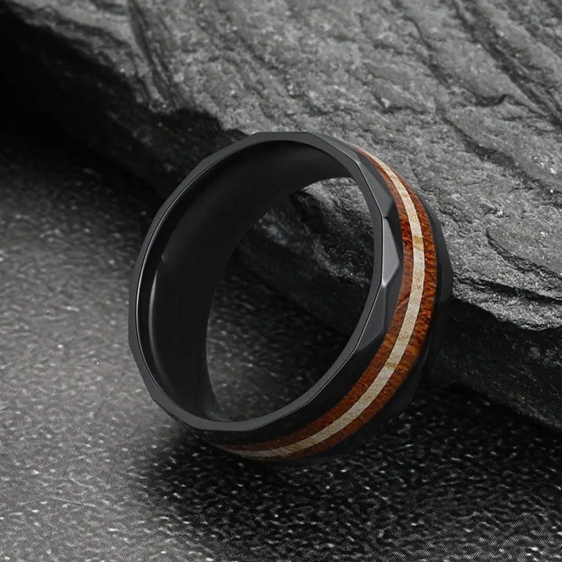 8mm Black Wooden Grain Inlay Wedding Band Ring for Men sold by FaithHeart product image thumbnail 4