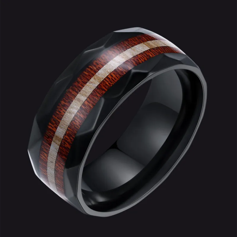 8mm Black Wooden Grain Inlay Wedding Band Ring for Men sold by FaithHeart