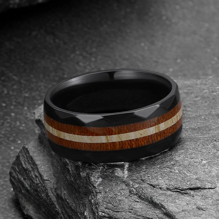 8mm Black Wooden Grain Inlay Wedding Band Ring for Men sold by FaithHeart product image thumbnail 5