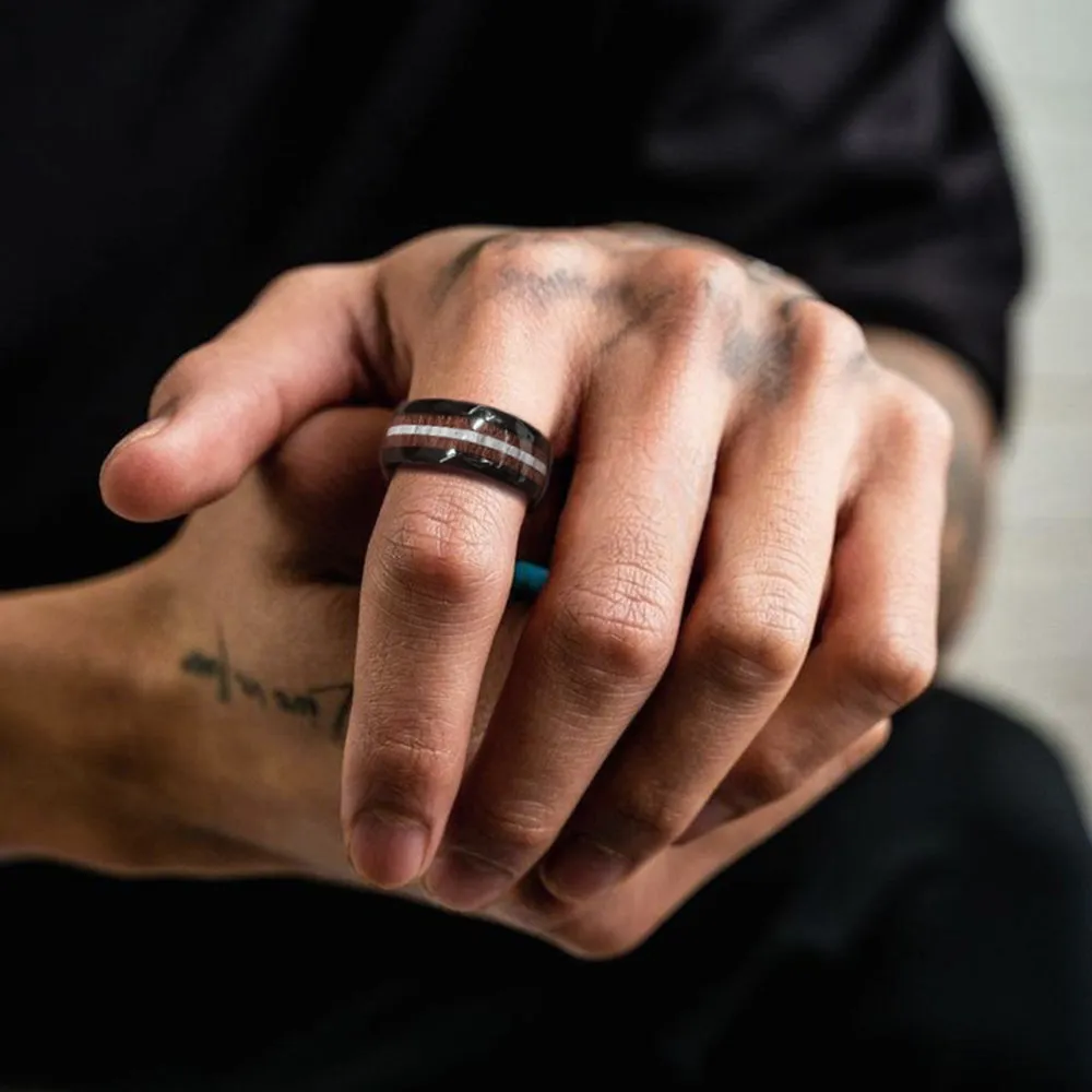 8mm Black Wooden Grain Inlay Wedding Band Ring for Men sold by FaithHeart product image thumbnail 2