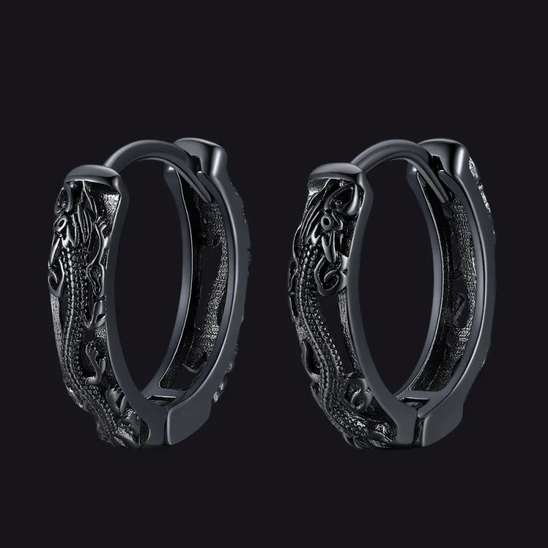 Gothic Punk Dragon Hollow Hoop Huggie Earrings for Men sold by FaithHeart