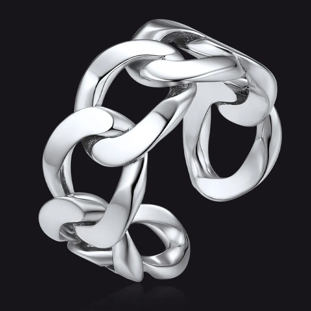 925 Sterling Silver Cuban Chain Open Adjustable Ring for Men Women sold by FaithHeart