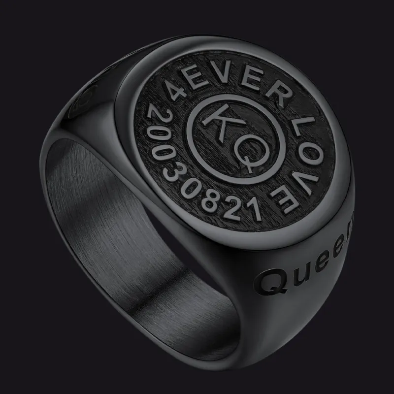 Gothic Engraving Initial Signet Ring for Men Dad sold by FaithHeart