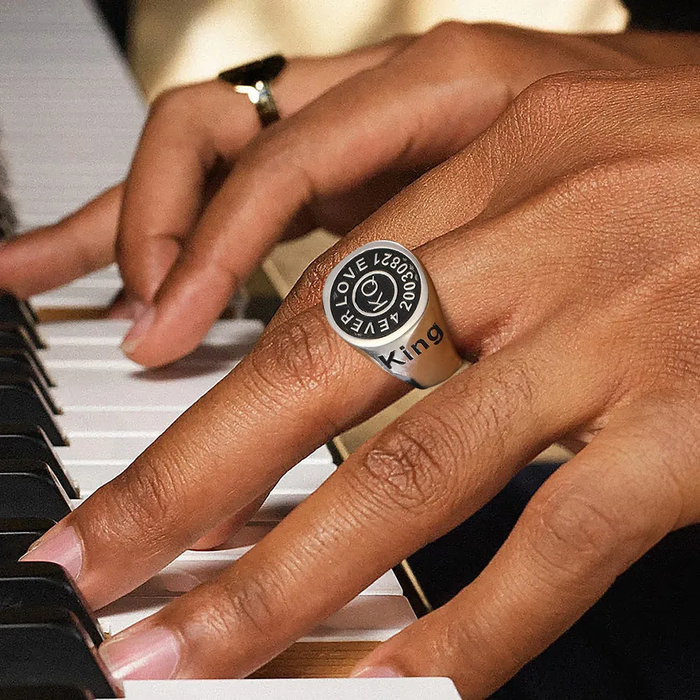 Gothic Engraving Initial Signet Ring for Men sold by FaithHeart product image thumbnail 3