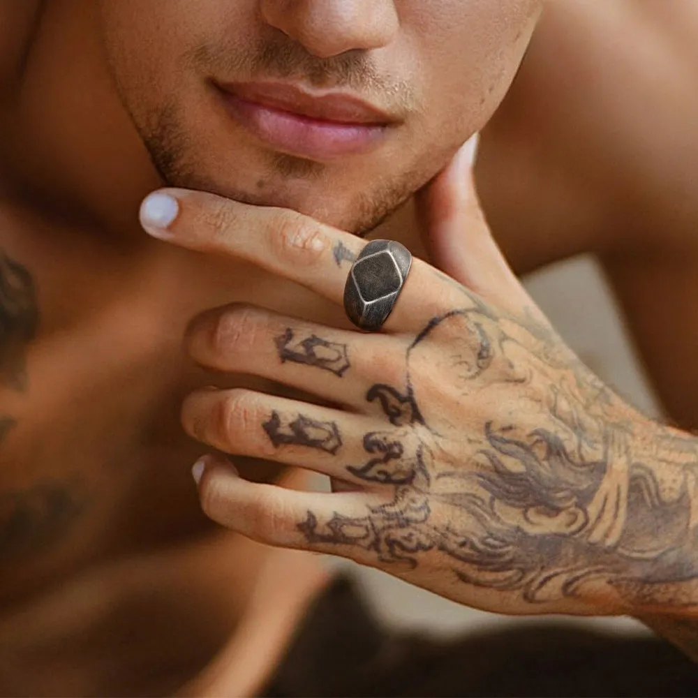 Custom Text Chunky Thick Heavy Signet Ring Gift for Dad Men sold by FaithHeart product image thumbnail 2