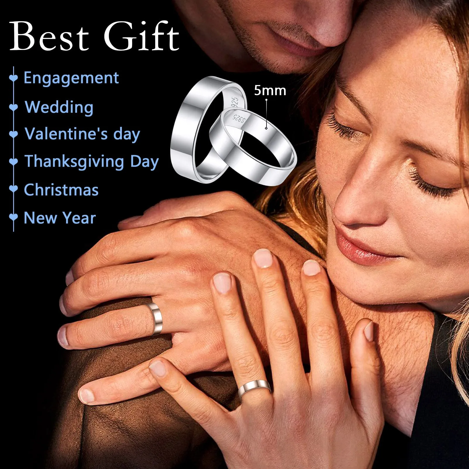 925 Sterling Silver Custom Simple Band Ring for Couple Women, 3mm/5mm sold by FaithHeart product image thumbnail 3