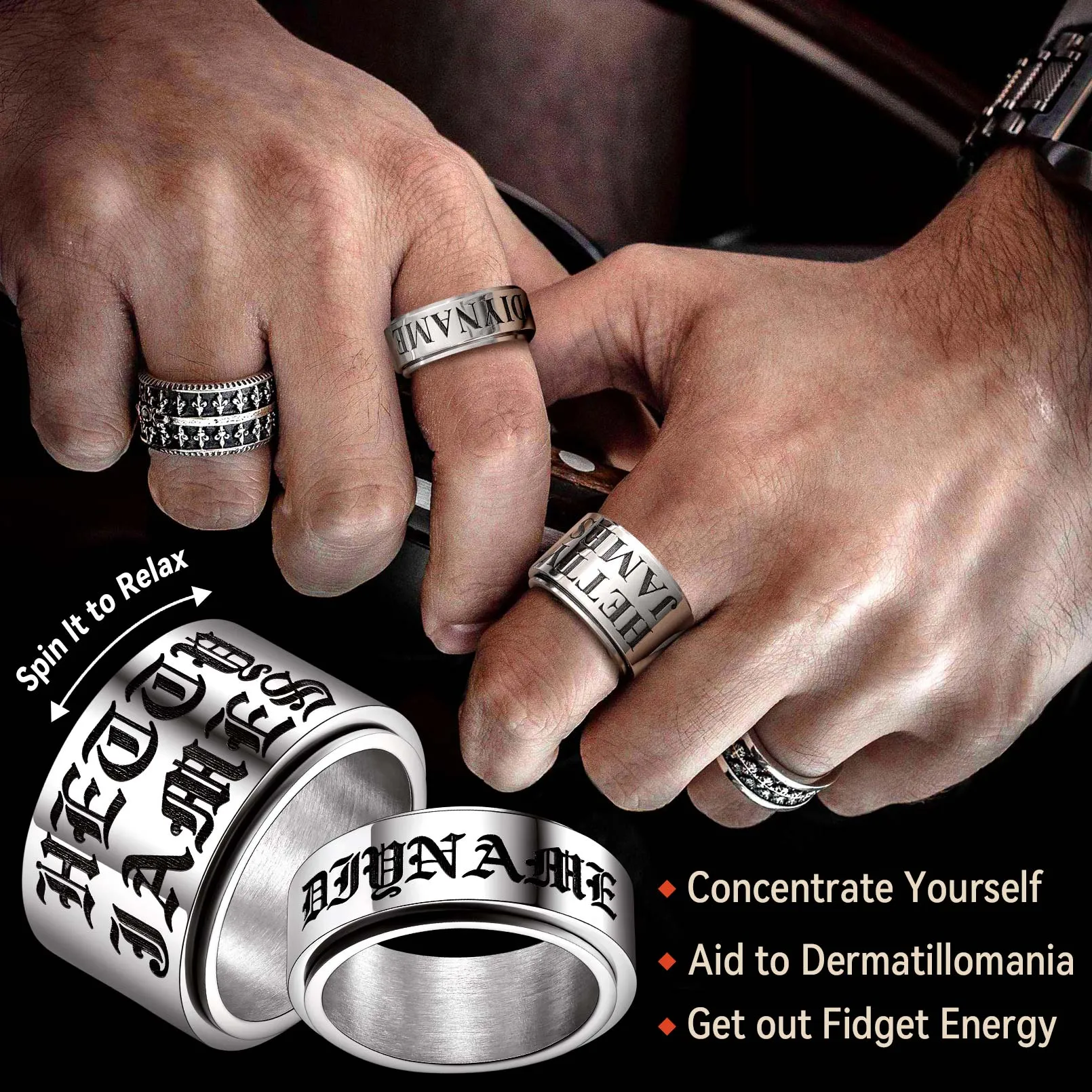 Custom Engraved Fidget Spinner Anxiety Stainless Steel Ring for Men Women sold by FaithHeart product image thumbnail 4