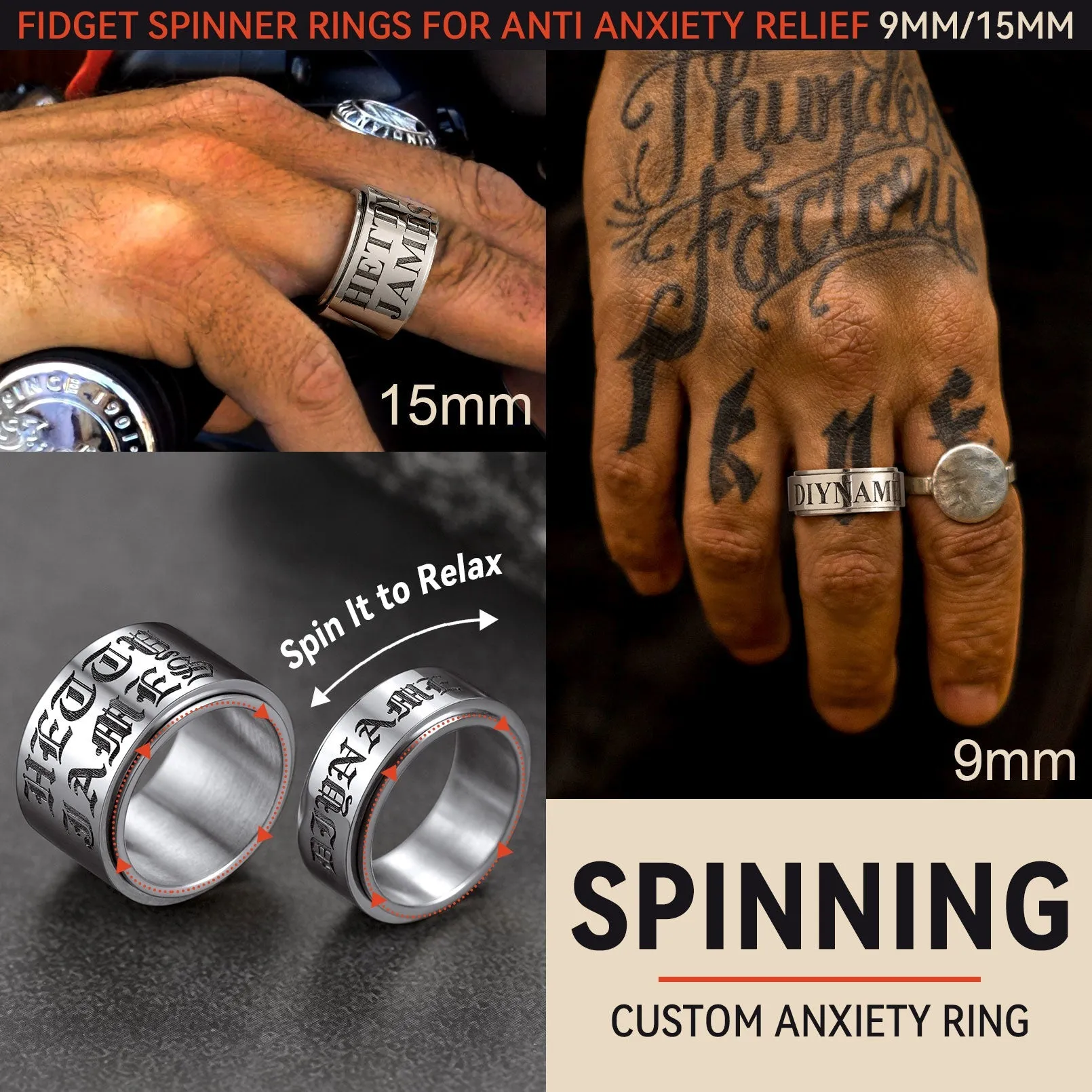 Custom Engraved Fidget Spinner Anxiety Stainless Steel Ring for Men Women sold by FaithHeart product image thumbnail 5