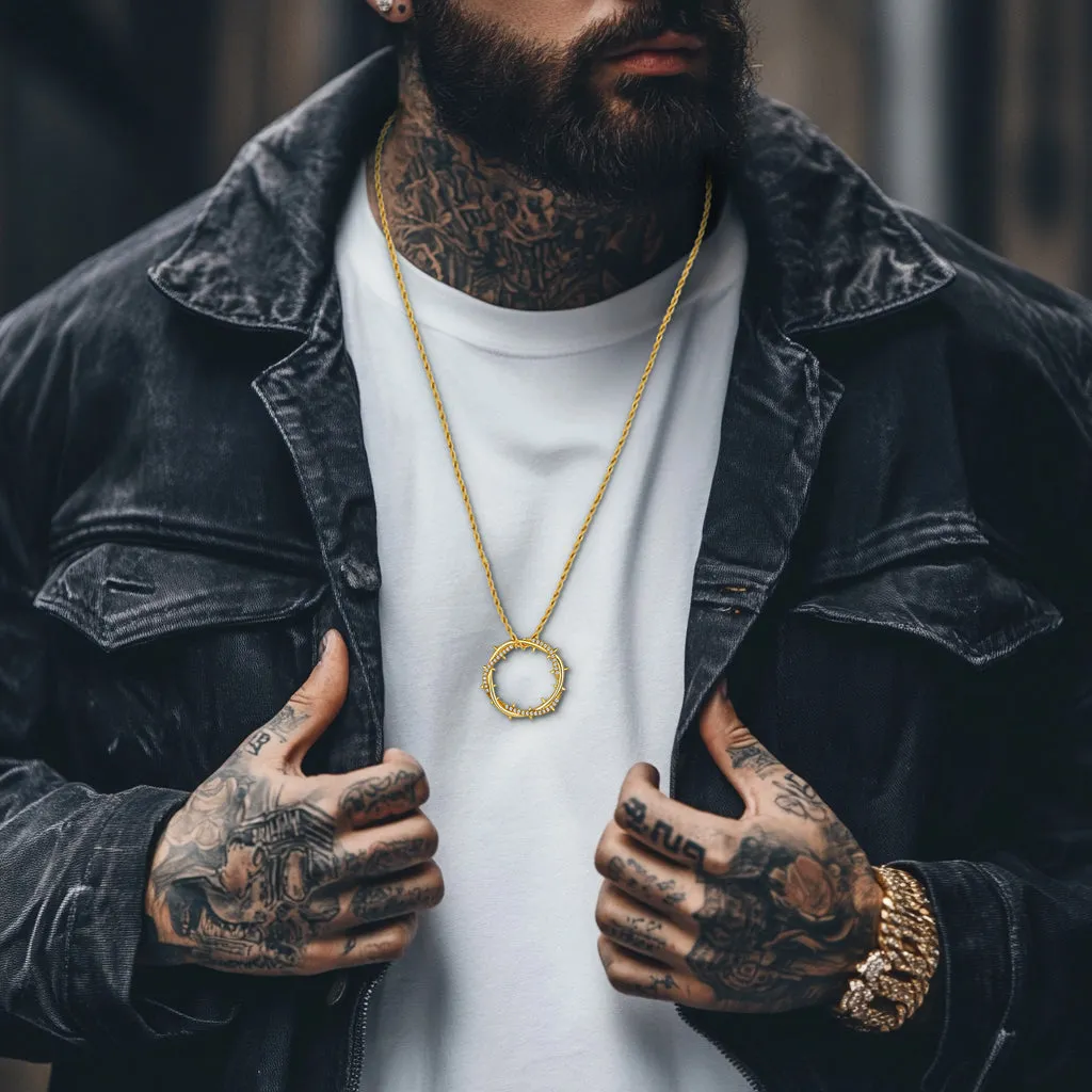 Christian Jesus Crown of Thorns Circle Pendant Necklace for Men sold by FaithHeart product image thumbnail 2