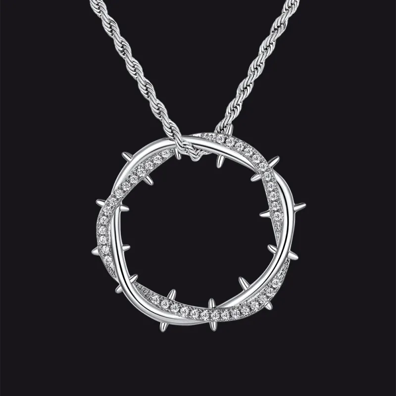 Christian Jesus Crown of Thorns Circle Pendant Necklace for Men sold by FaithHeart