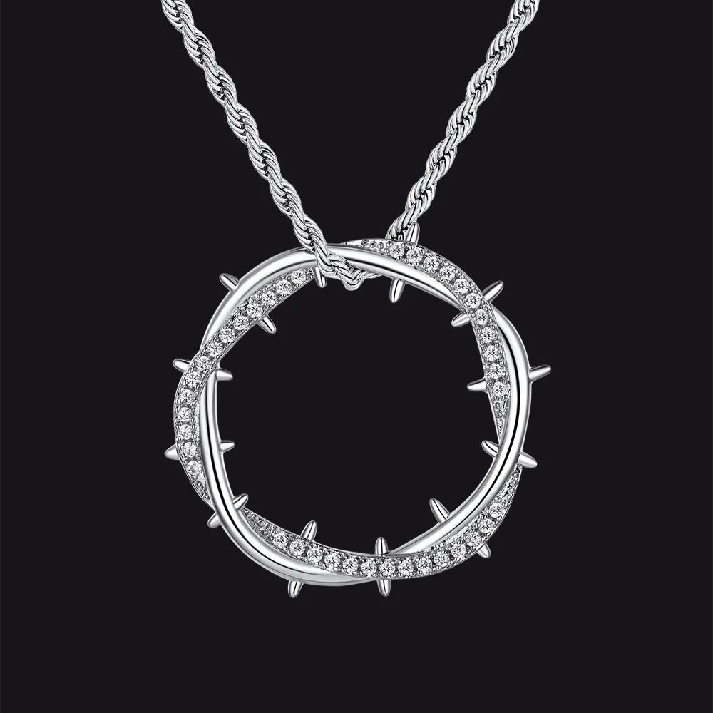 Christian Jesus Crown of Thorns Circle Pendant Necklace for Men sold by FaithHeart
