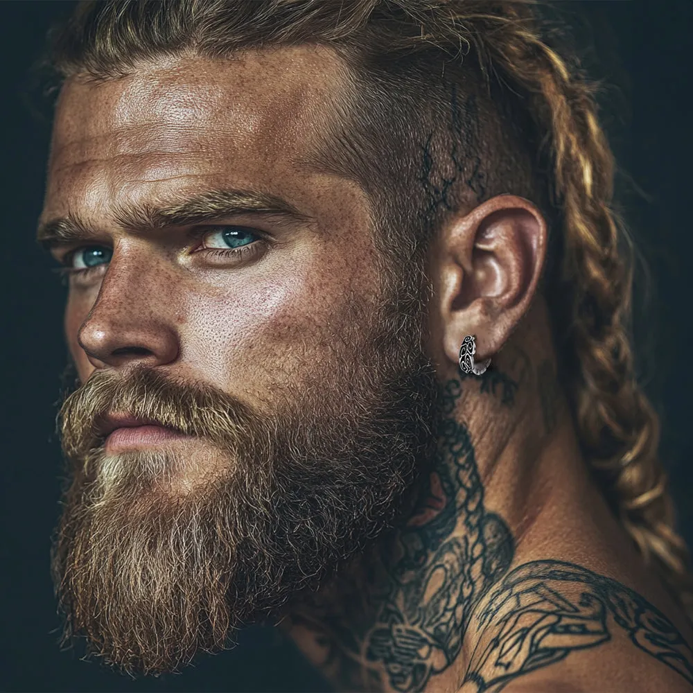 Gothic Auspicious Clouds Grass Pattern Hoop Earrings for Men sold by FaithHeart product image thumbnail 2