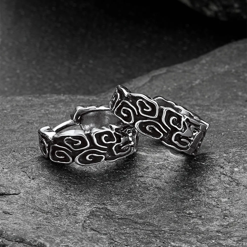 Gothic Auspicious Clouds Grass Pattern Hoop Earrings for Men sold by FaithHeart product image thumbnail 3