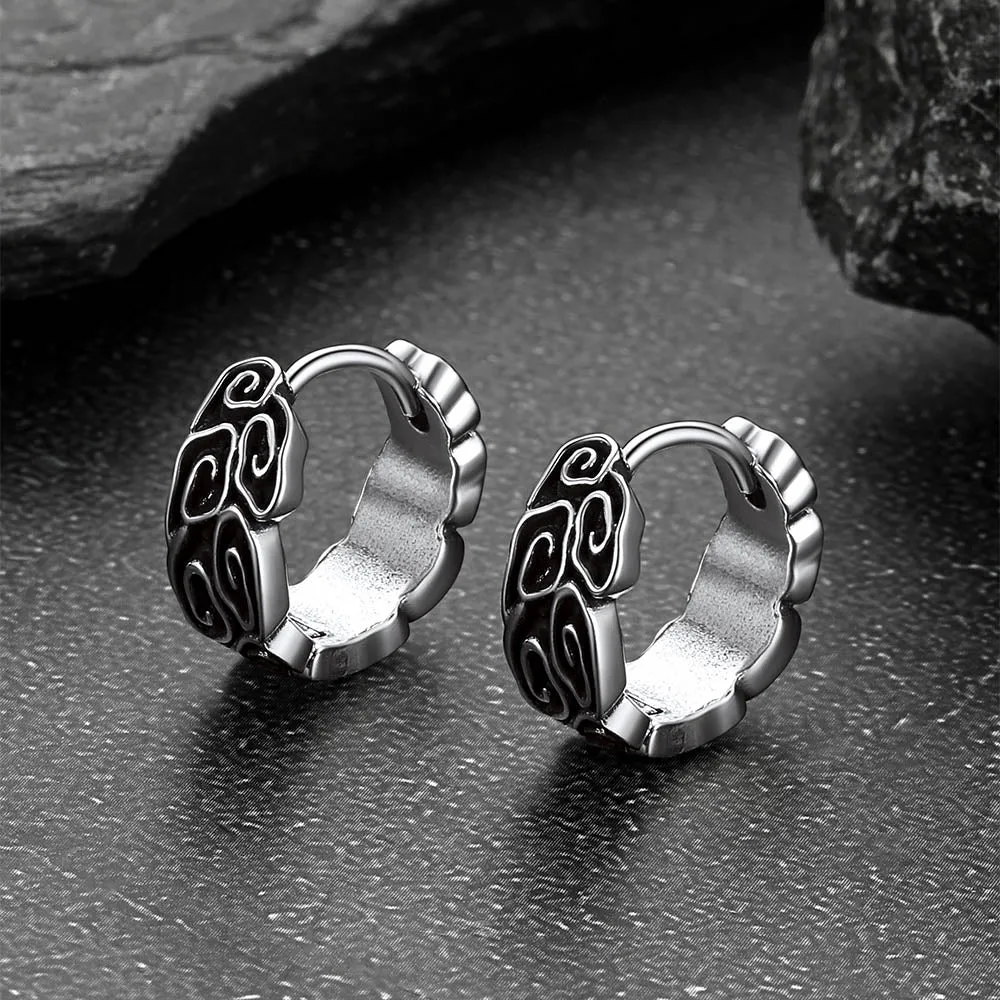 Gothic Auspicious Clouds Grass Pattern Hoop Earrings for Men sold by FaithHeart product image thumbnail 5