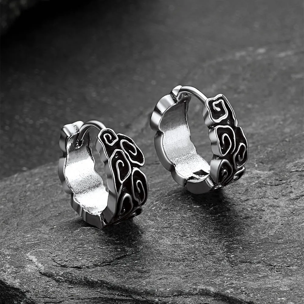 Gothic Auspicious Clouds Grass Pattern Hoop Earrings for Men sold by FaithHeart product image thumbnail 4