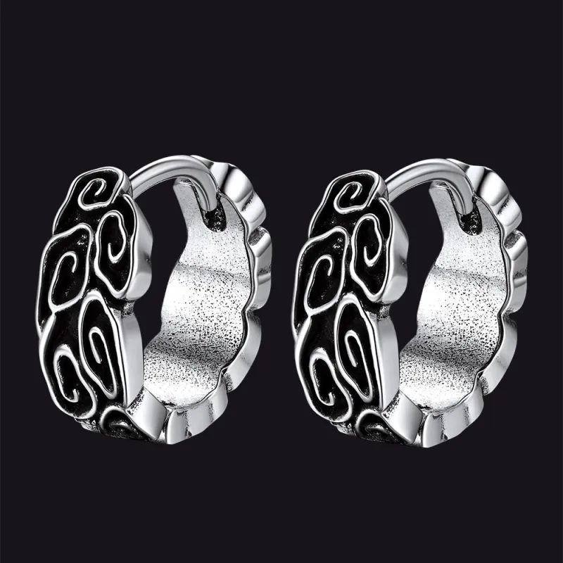 Gothic Auspicious Clouds Grass Pattern Hoop Earrings for Men made by FaithHeart