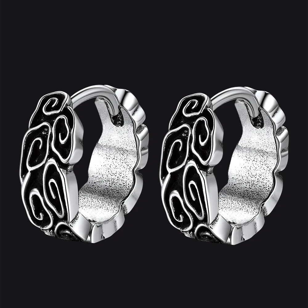 Gothic Auspicious Clouds Grass Pattern Hoop Earrings for Men sold by FaithHeart
