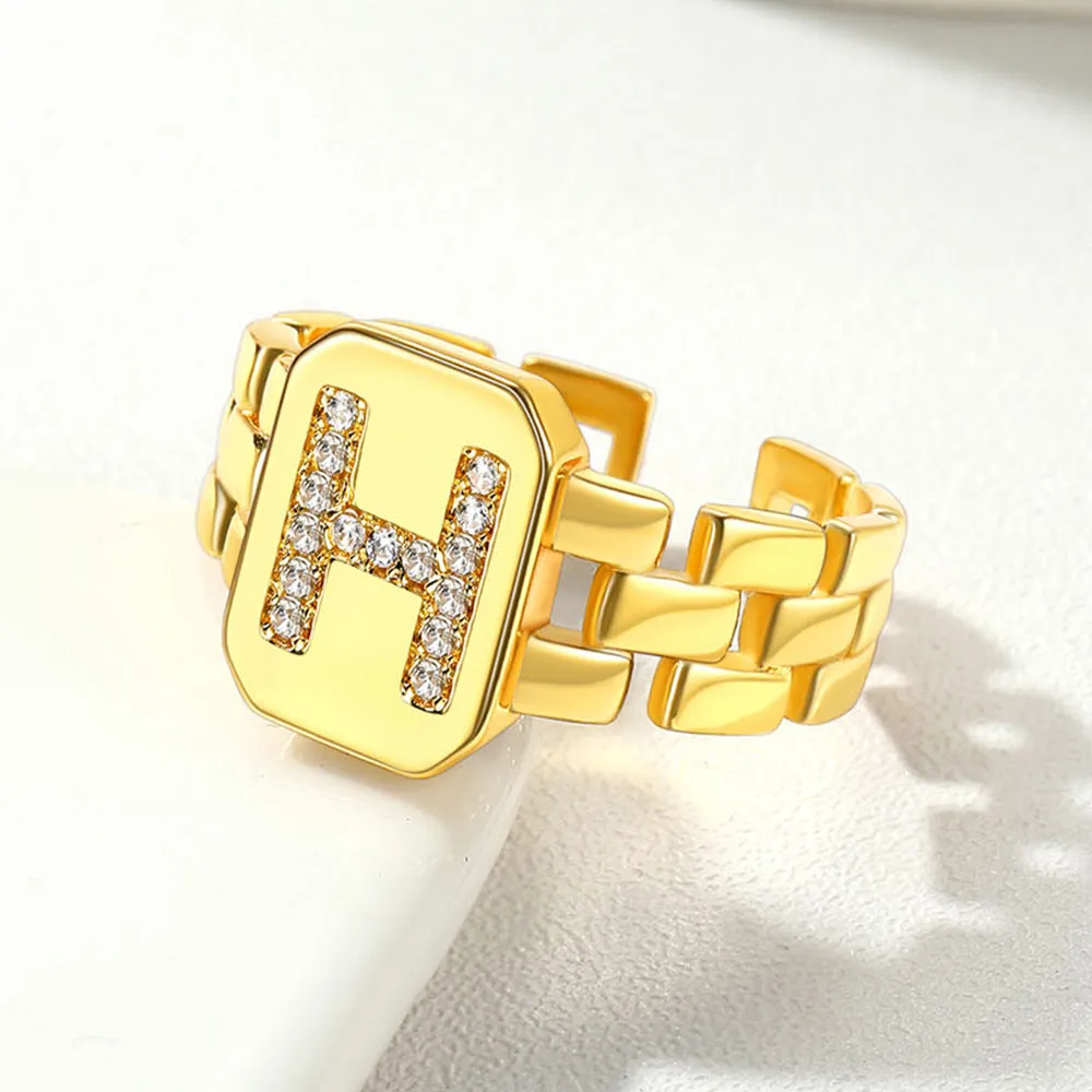 Cubic Zirconia Initial Letter Adjustable Chain Signet Rings for Women Men sold by FaithHeart product image thumbnail 5