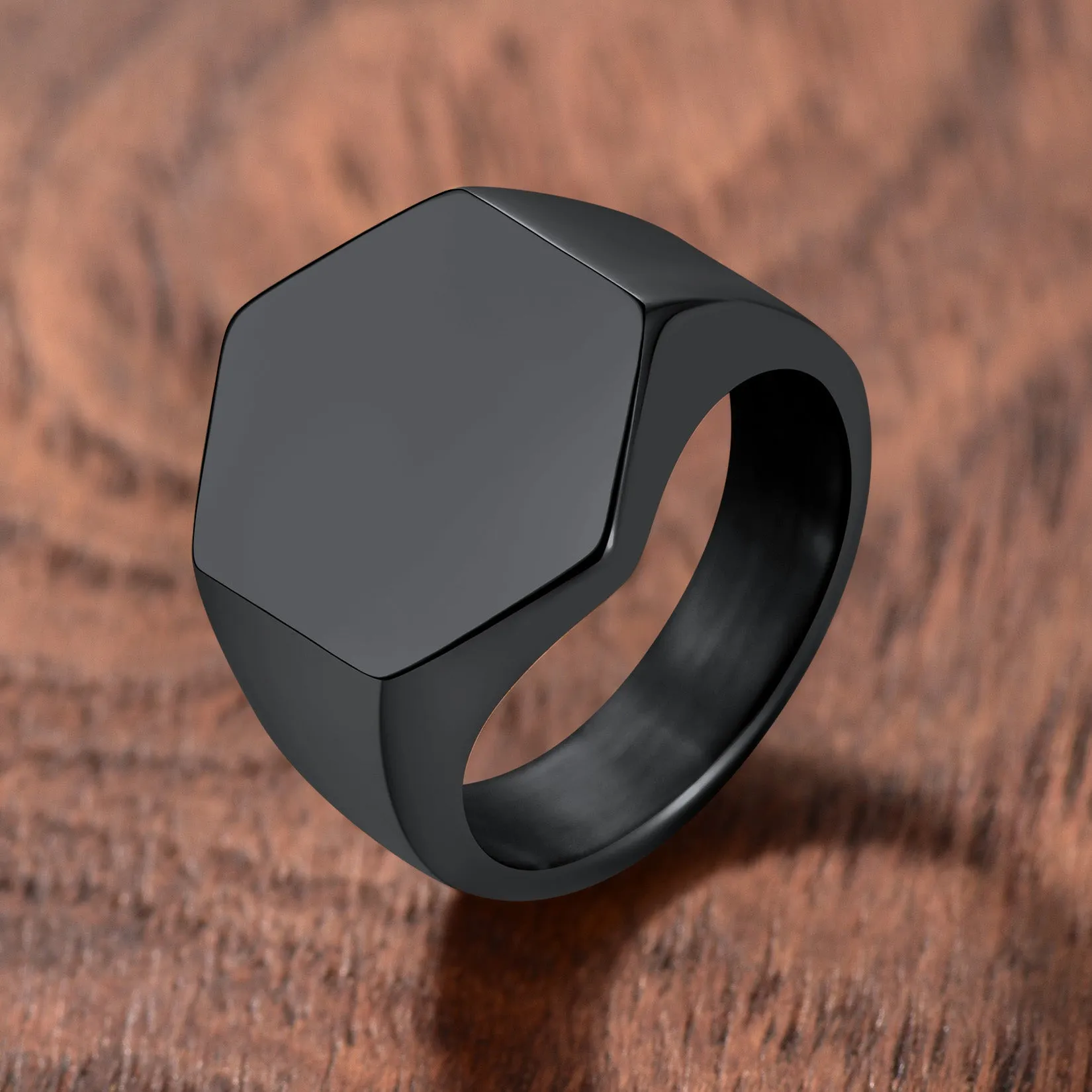 Custom Text Stainless Steel Hexagon Signet Ring Gift for Dad Men sold by FaithHeart product image thumbnail 5