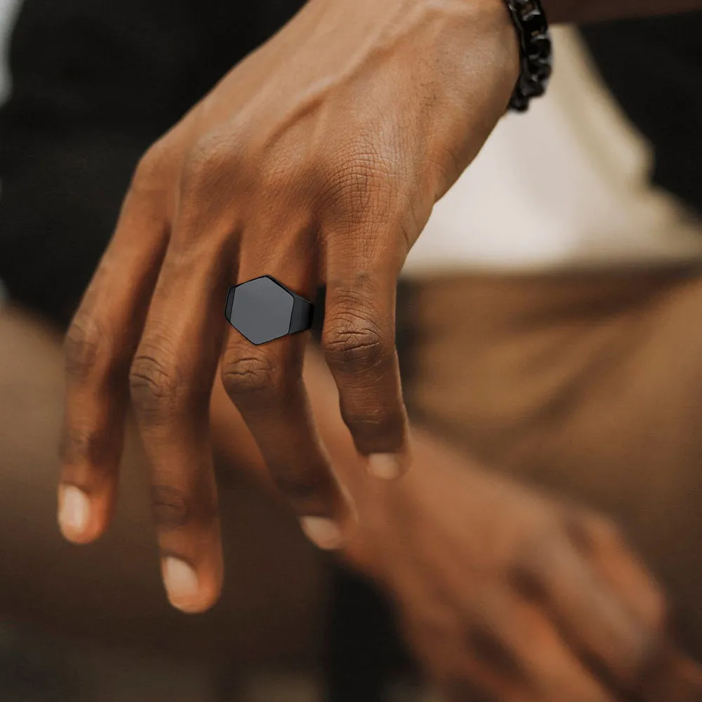 Custom Text Stainless Steel Hexagon Signet Ring Gift for Dad Men sold by FaithHeart product image thumbnail 3