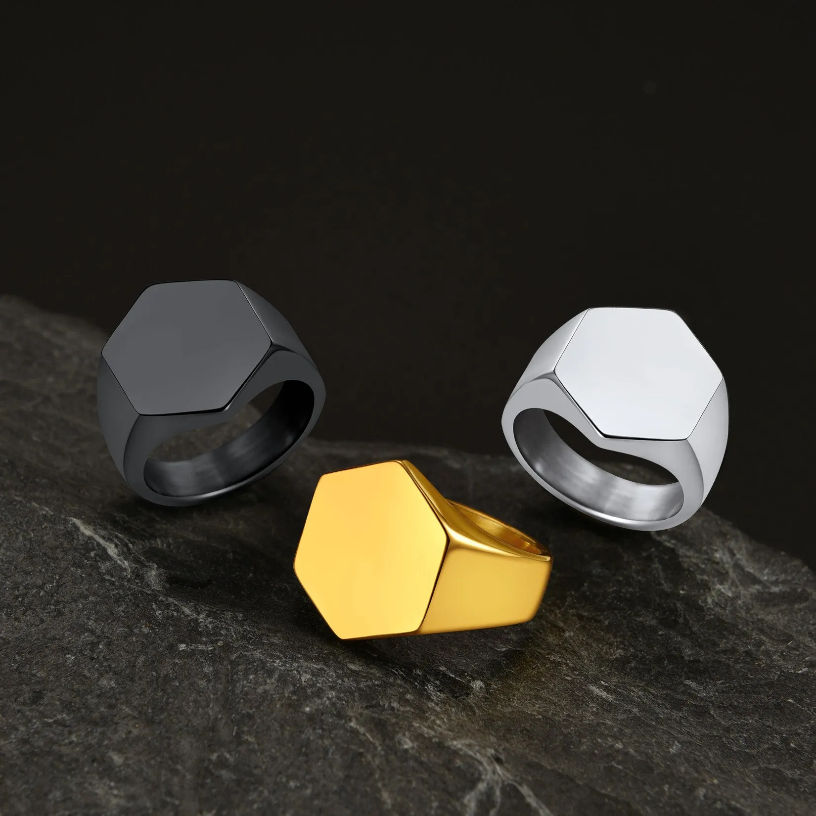 Custom Text Stainless Steel Hexagon Signet Ring Gift for Dad Men sold by FaithHeart product image thumbnail 4