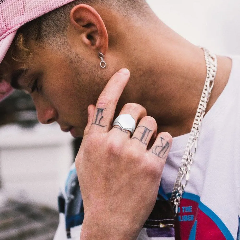 Custom Text Stainless Steel Hexagon Signet Ring Gift for Dad Men sold by FaithHeart product image thumbnail 2