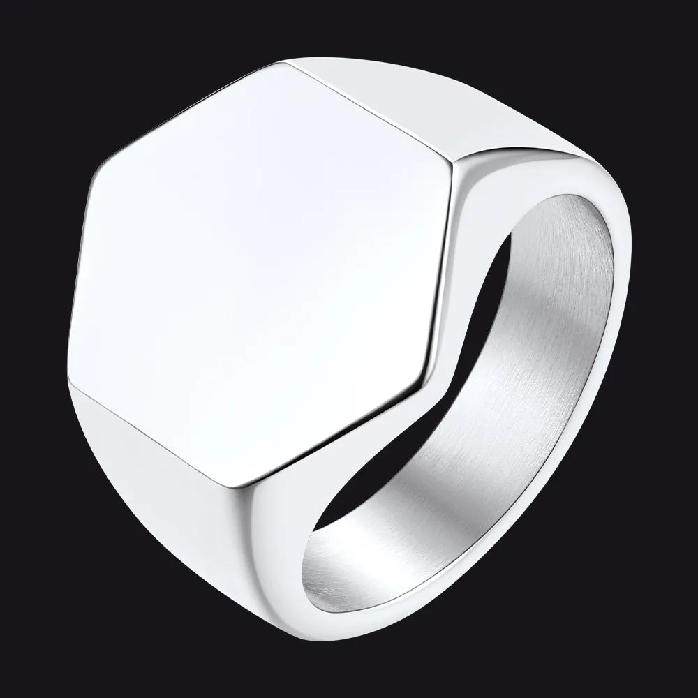 Custom Text Stainless Steel Hexagon Signet Ring Gift for Dad Men sold by FaithHeart