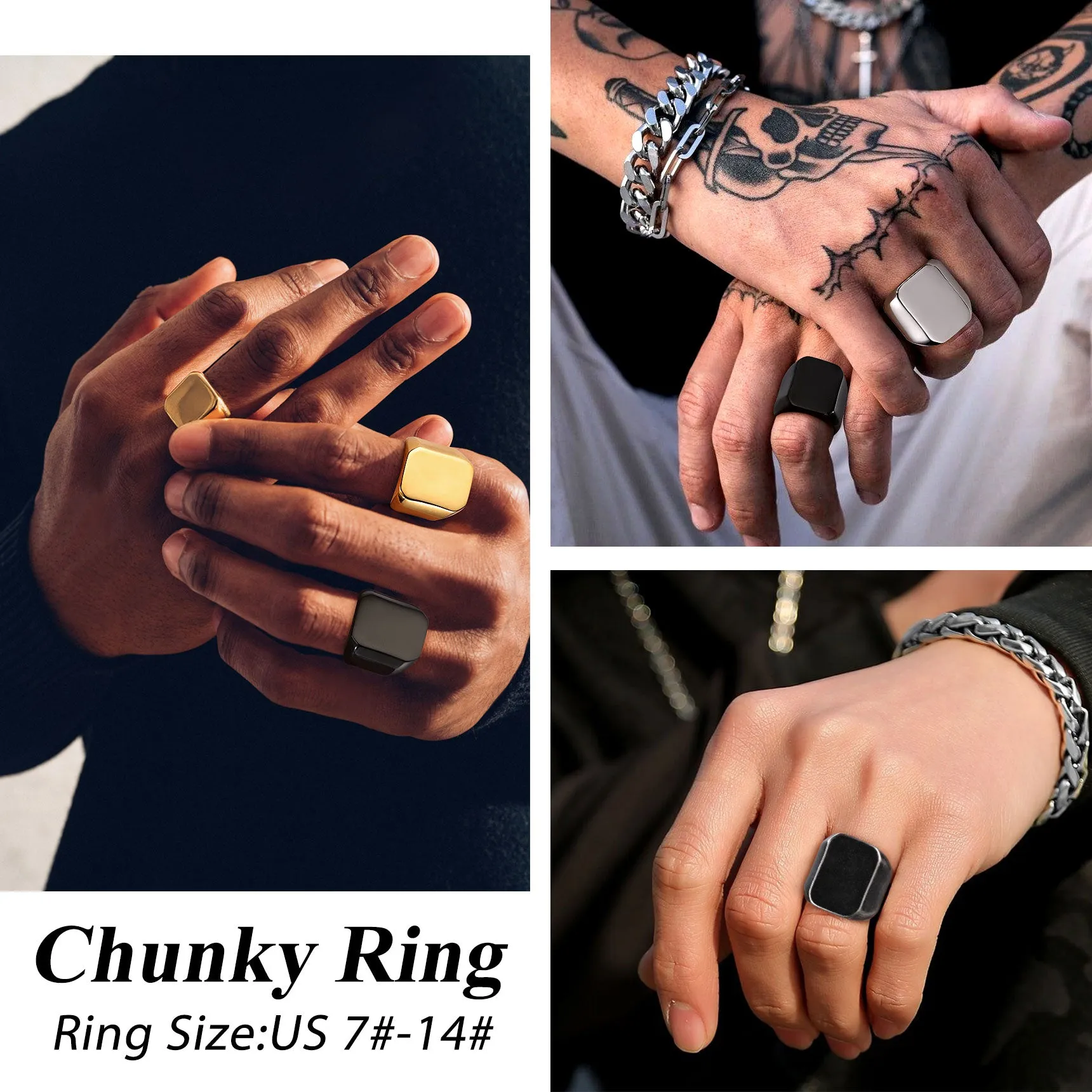 Customized Text Chunky Signet Ring for Men Women sold by FaithHeart product image thumbnail 2