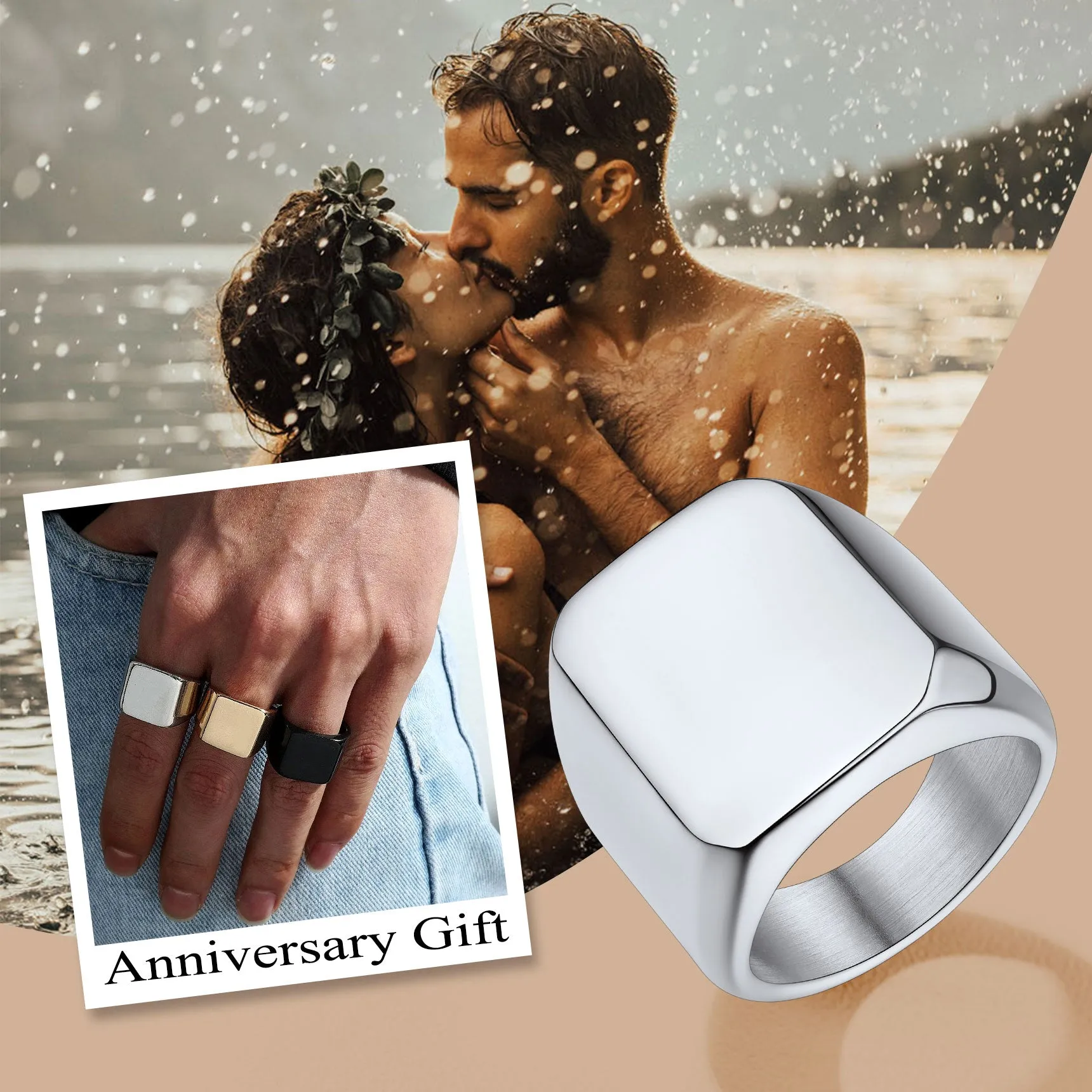 Customized Text Chunky Signet Ring for Men Women sold by FaithHeart product image thumbnail 4