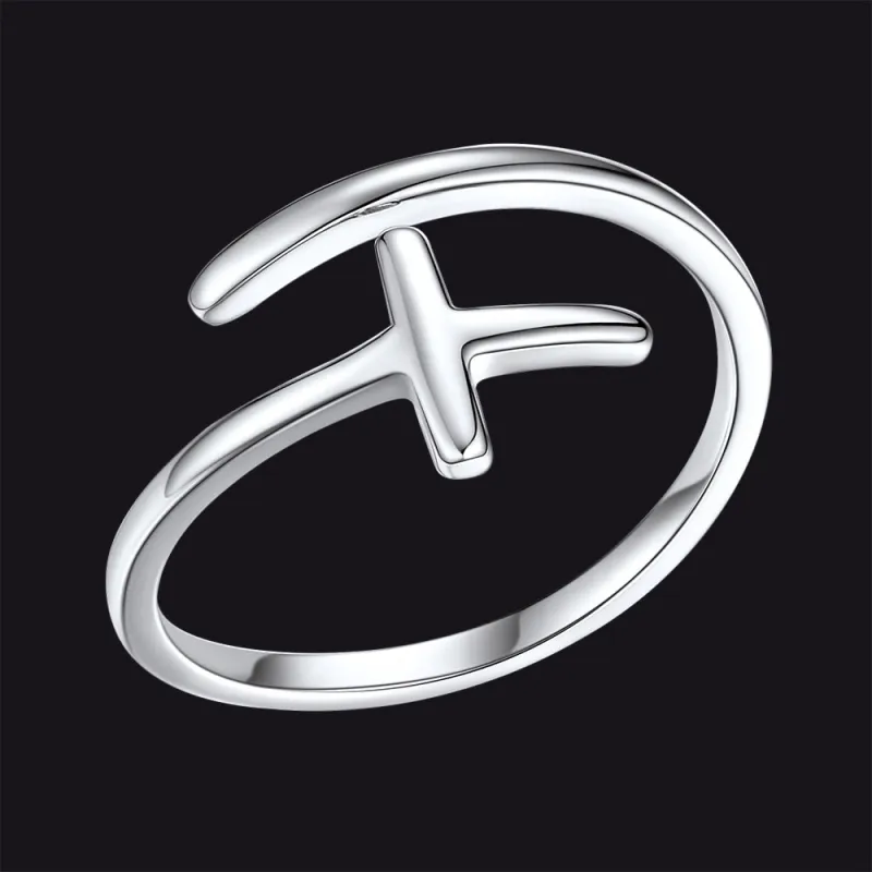 Sterling Silver Sideways Cross Ring Adjustable Open Ring for Women Men sold by FaithHeart