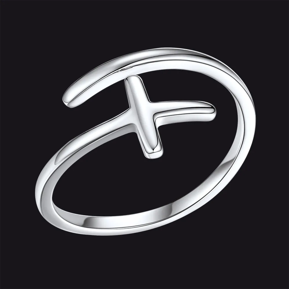 Sterling Silver Sideways Cross Ring Adjustable Open Ring for Women Men sold by FaithHeart