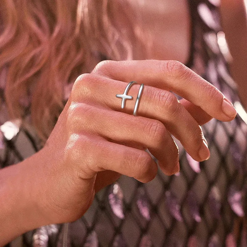 Sterling Silver Sideways Cross Ring Adjustable Open Ring for Women Men sold by FaithHeart product image thumbnail 3