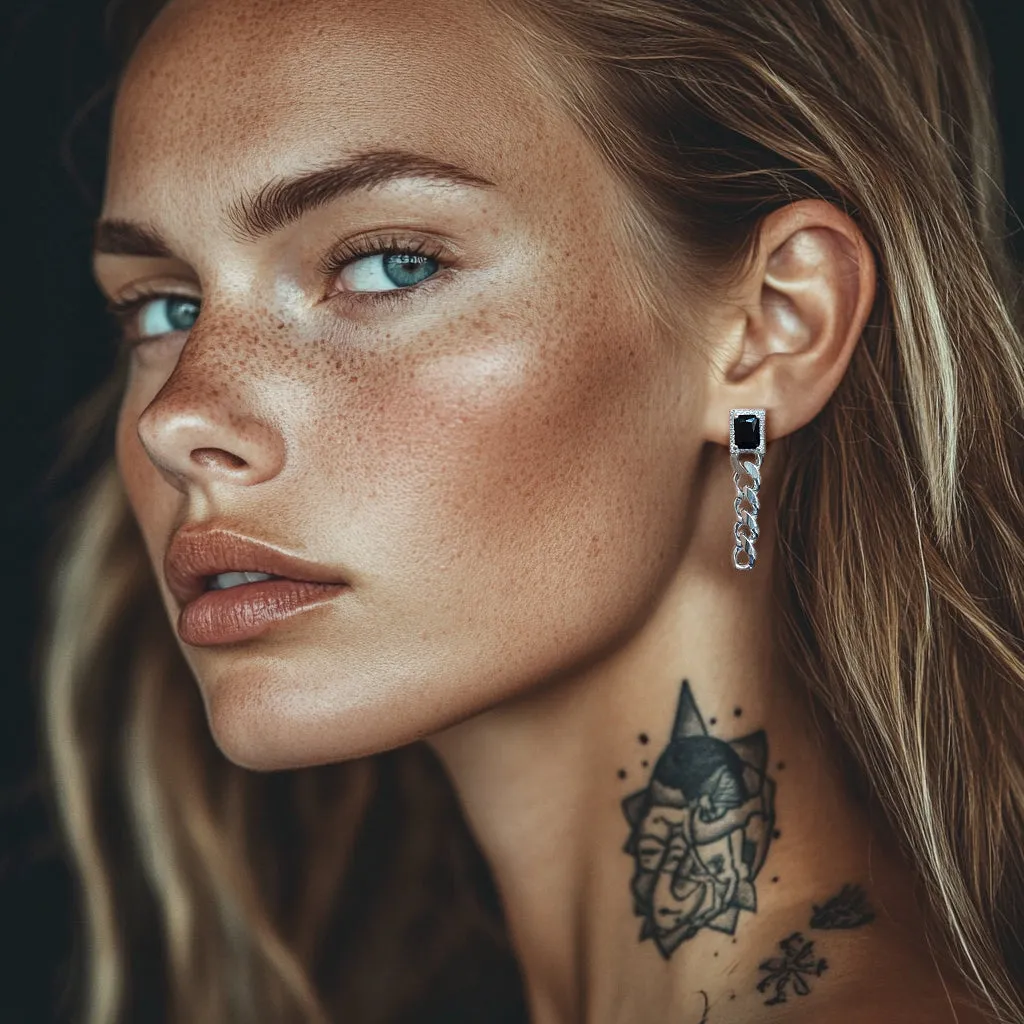 Black Cubic Zirconia Chain Drop Earrings with Gem for Men sold by FaithHeart product image thumbnail 3