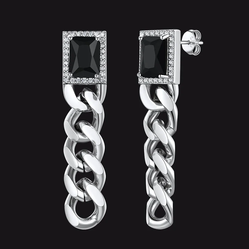 Black Cubic Zirconia Chain Drop Earrings with Gem for Men sold by FaithHeart