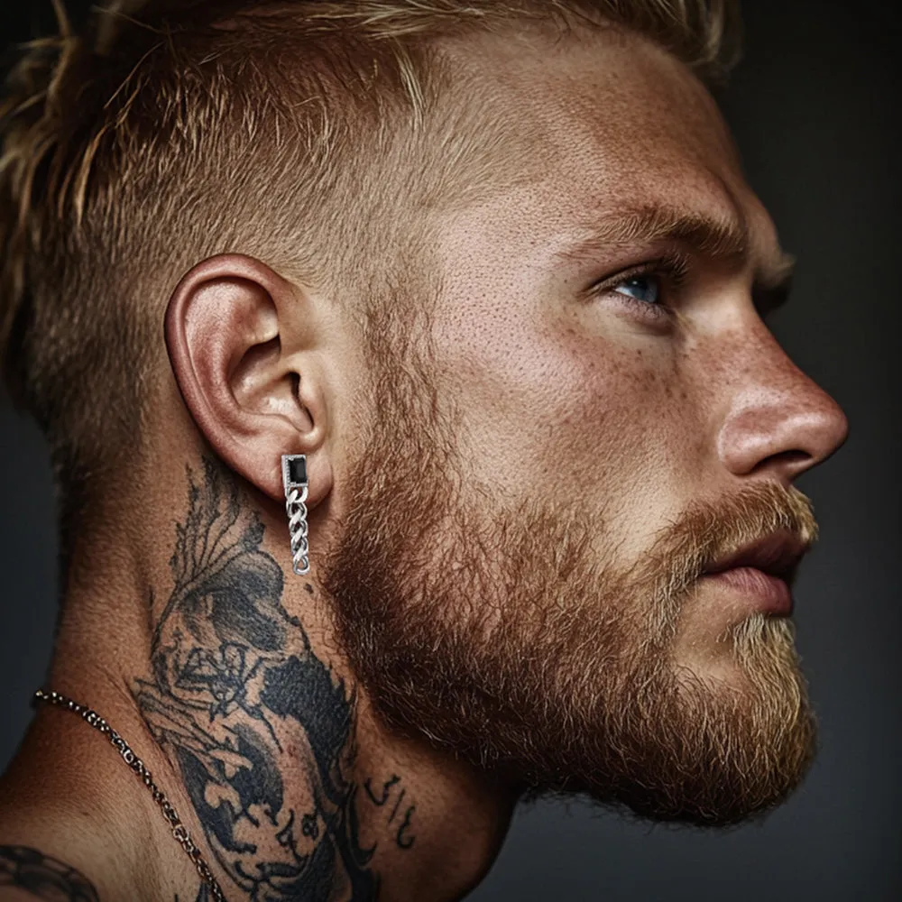 Black Cubic Zirconia Chain Drop Earrings with Gem for Men sold by FaithHeart product image thumbnail 2