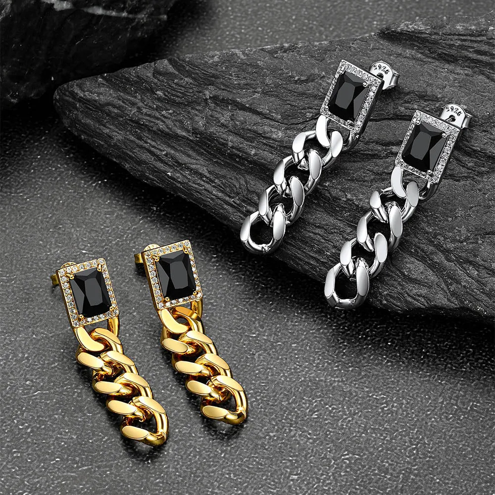 Black Cubic Zirconia Chain Drop Earrings with Gem for Men sold by FaithHeart product image thumbnail 4